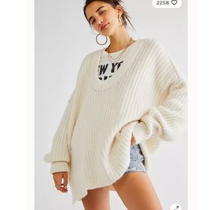 Free People Blue Bell V-Neck Sweater Top S Ivory